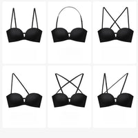 Front Closure Strapless Bras for Women Seamless Push up Brassiere Thick Soft Underwear Solid Color Adjustable Invisible Lingerie